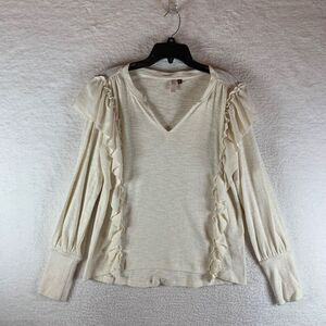 Anthropologie Pilcro Women's Ruffle Front Ivory Pullover Knit Sweater Size Small